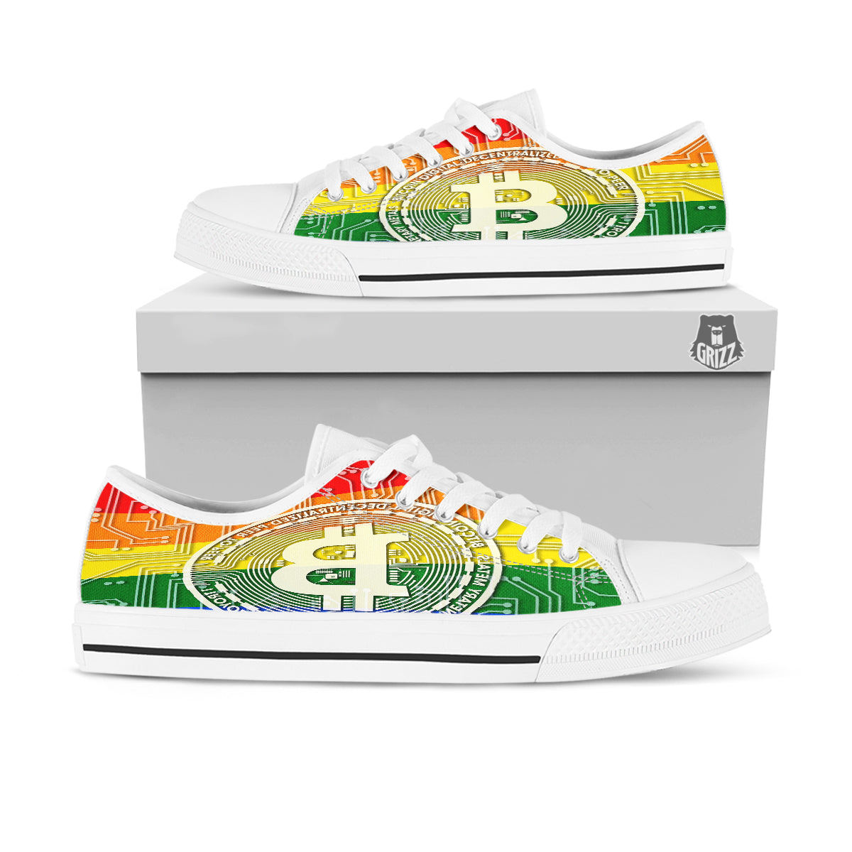 Bitocin LGBT Flag Print White Low Top Shoes-grizzshop