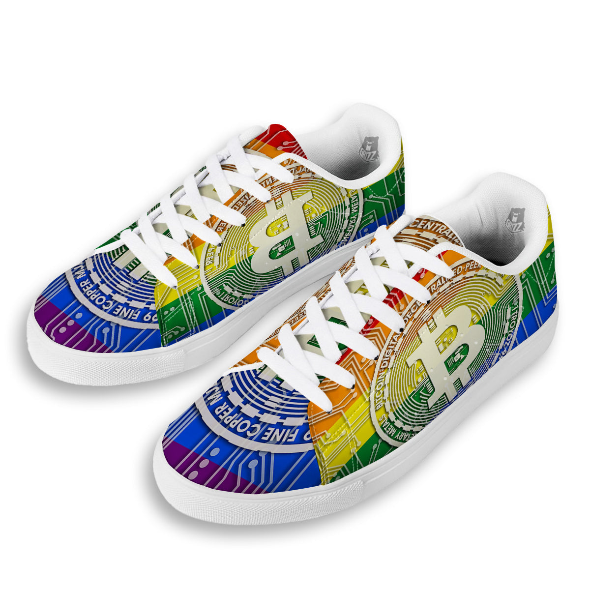 Bitocin LGBT Flag Print White Low Top Sneakers-grizzshop