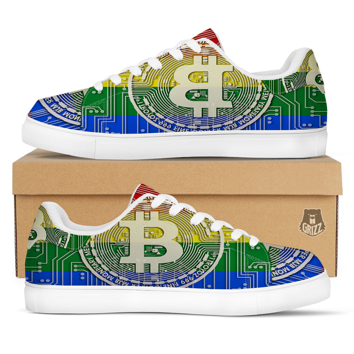 Bitocin LGBT Flag Print White Low Top Sneakers-grizzshop