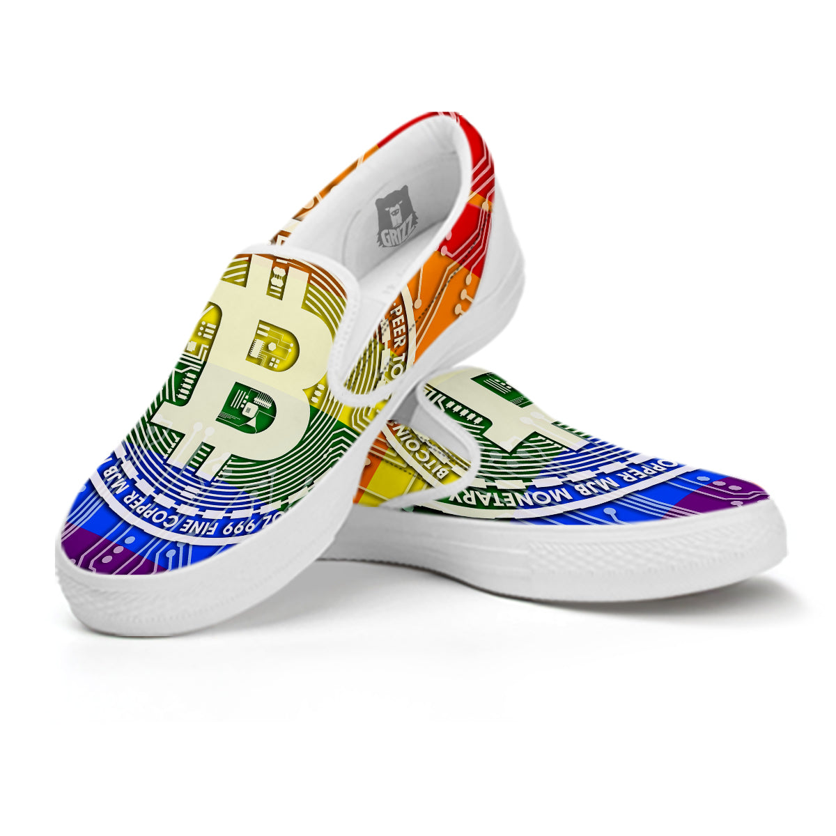 Bitocin LGBT Flag Print White Slip On Shoes-grizzshop