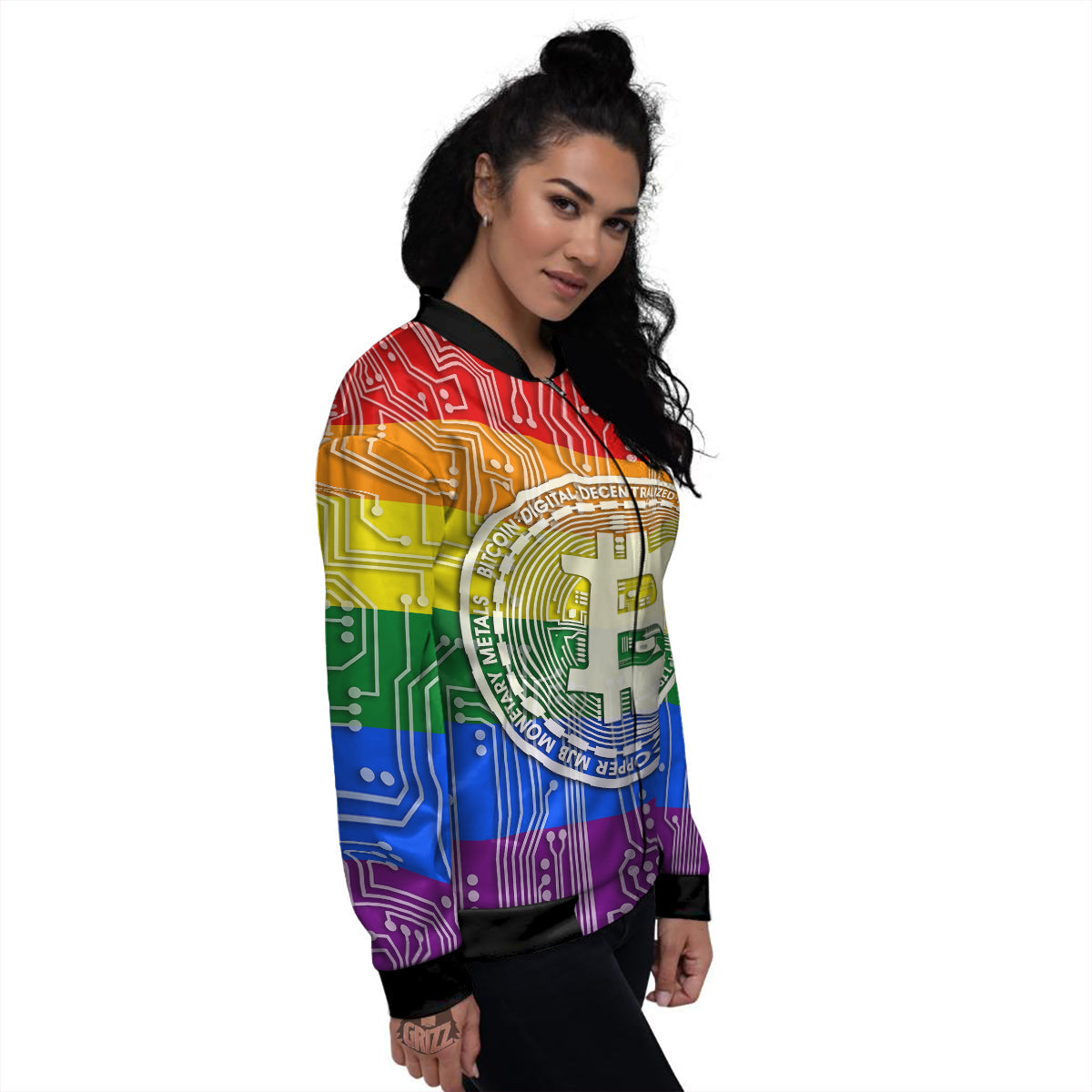 Bitocin LGBT Flag Print Women's Bomber Jacket-grizzshop