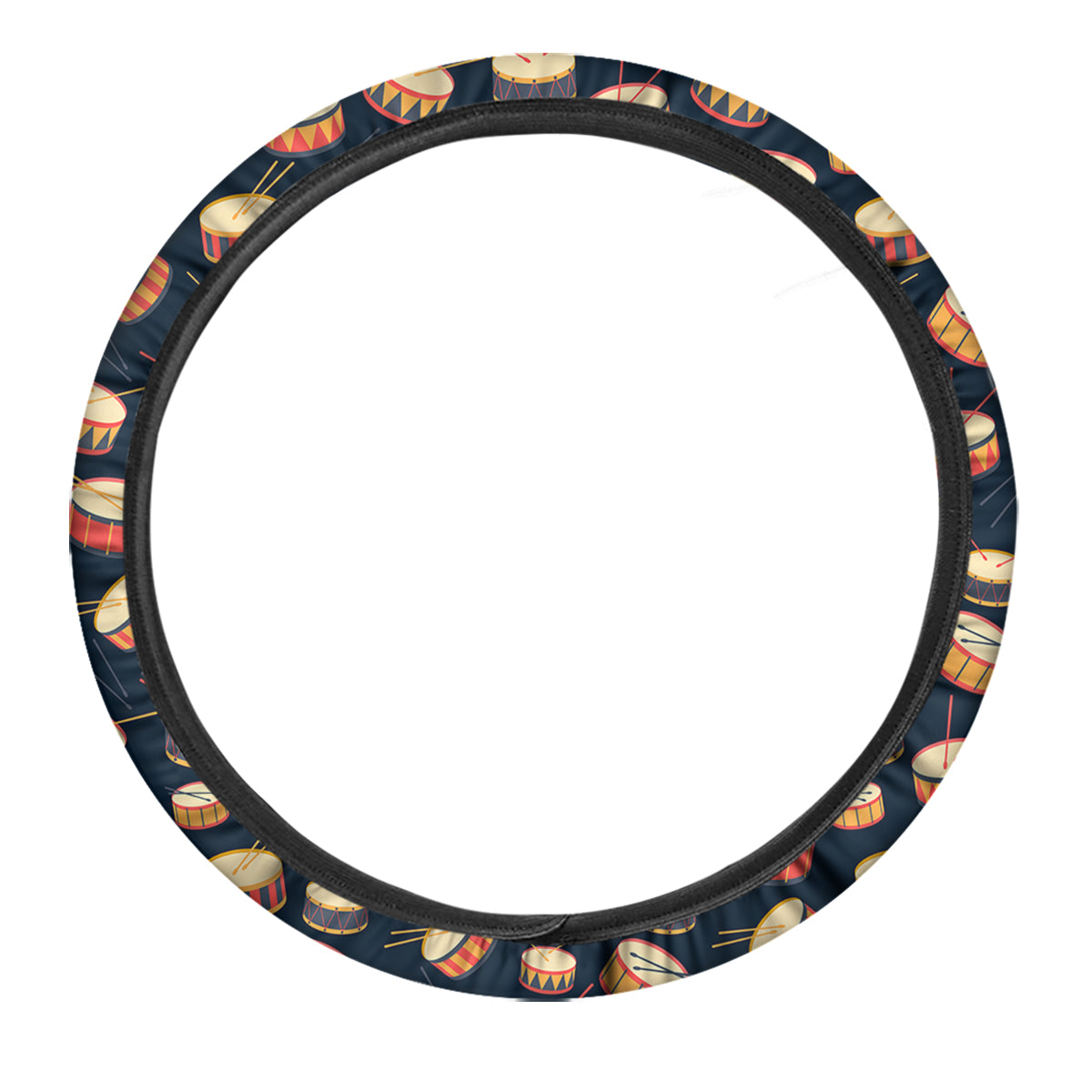 Black And Beige Drum Print Pattern Car Steering Wheel Cover-grizzshop