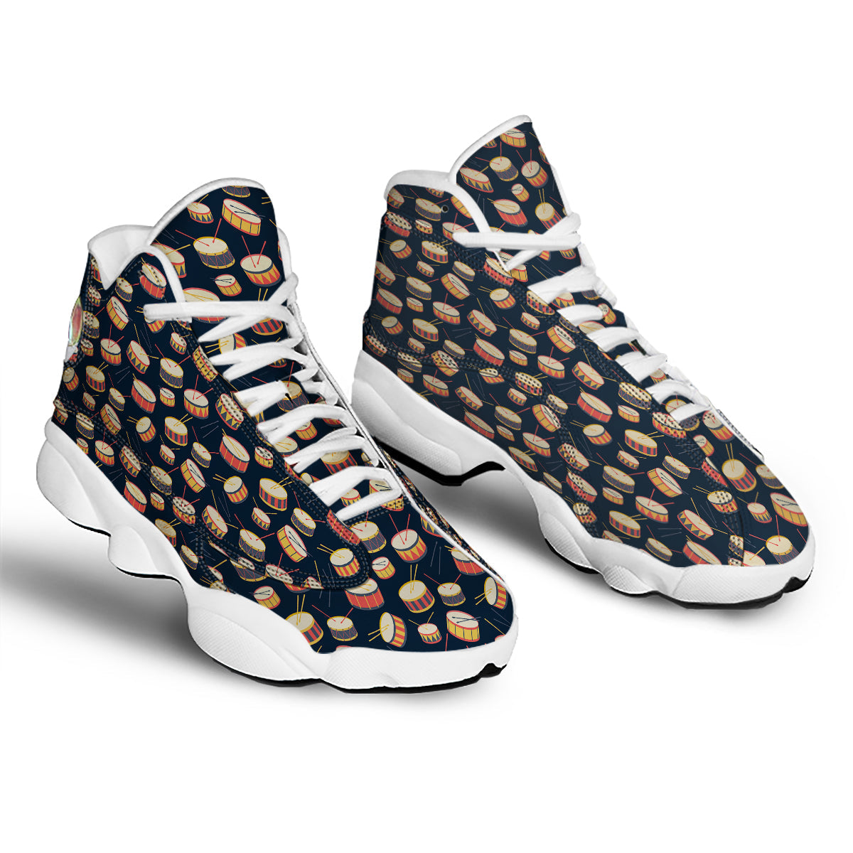Black And Beige Drum Print Pattern White Basketball Shoes-grizzshop