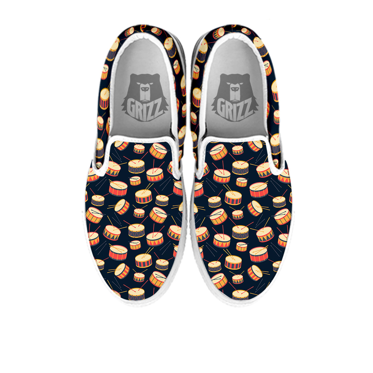 Black And Beige Drum Print Pattern White Slip On Shoes-grizzshop