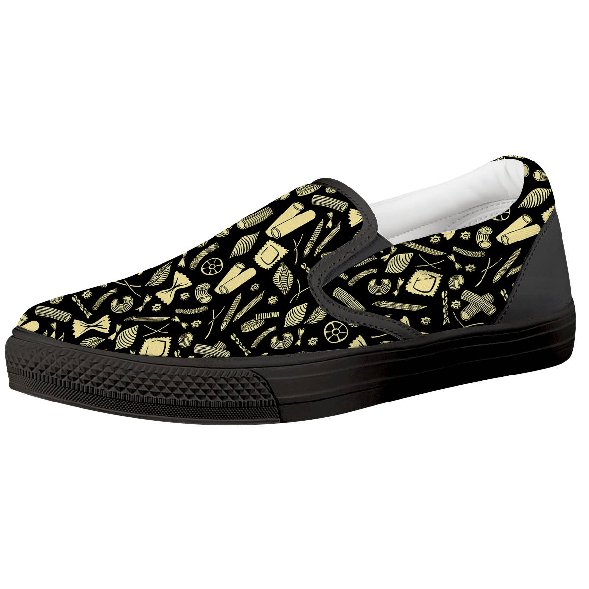 Black And Beige Macaroni Print Pattern Black Slip On Shoes-grizzshop