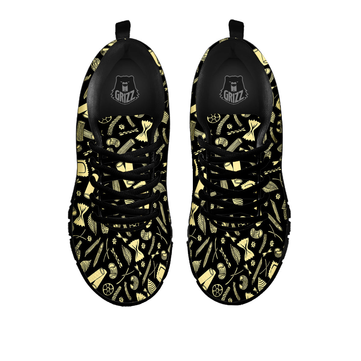 Black And Beige Macaroni Print Pattern Black Sneaker-grizzshop