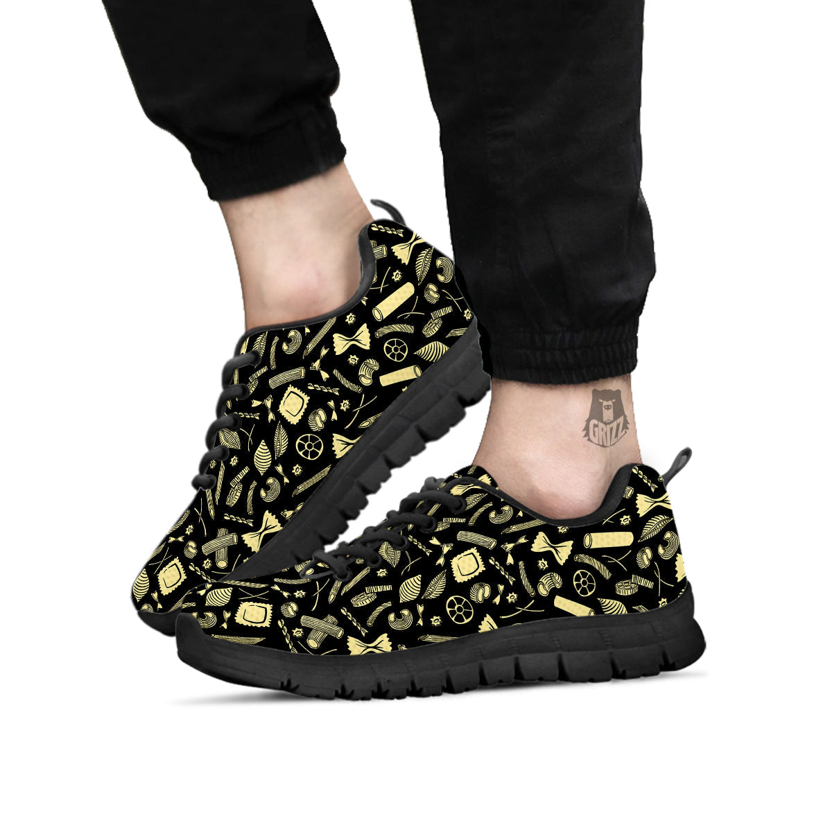Black And Beige Macaroni Print Pattern Black Sneaker-grizzshop