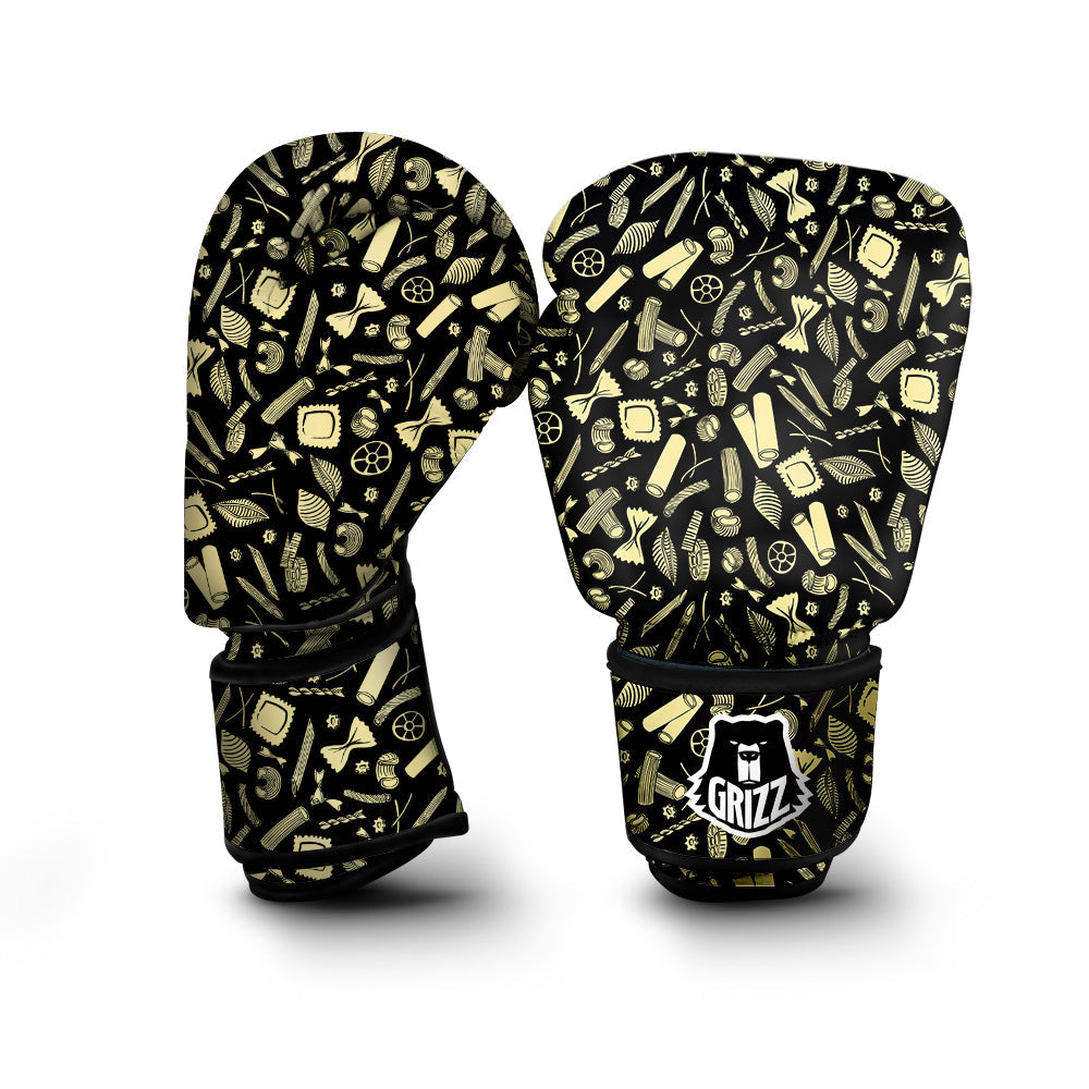 Black And Beige Macaroni Print Pattern Boxing Gloves-grizzshop