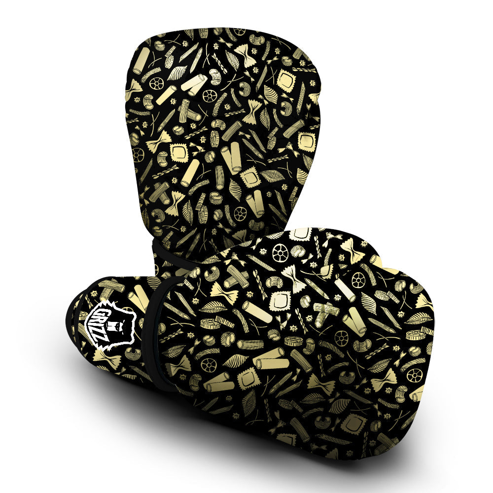 Black And Beige Macaroni Print Pattern Boxing Gloves-grizzshop