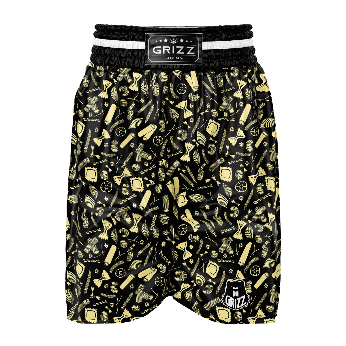 Black And Beige Macaroni Print Pattern Boxing Shorts-grizzshop