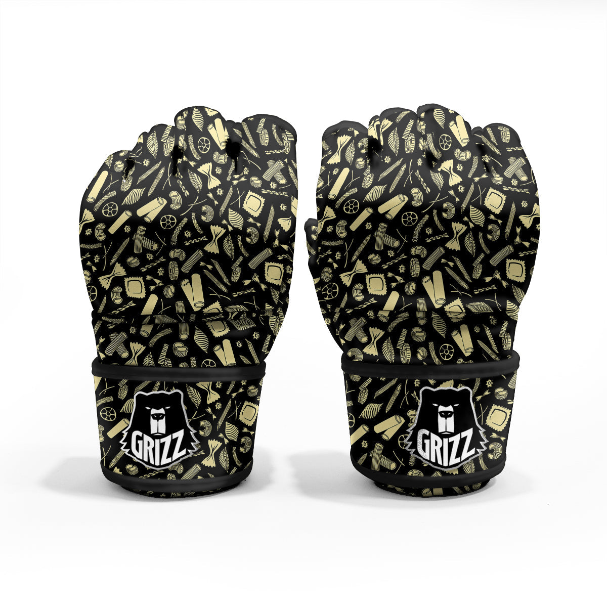 Black And Beige Macaroni Print Pattern MMA Gloves-grizzshop