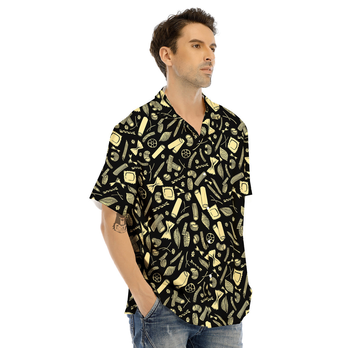 Black And Beige Macaroni Print Pattern Men's Hawaiian Shirt-grizzshop