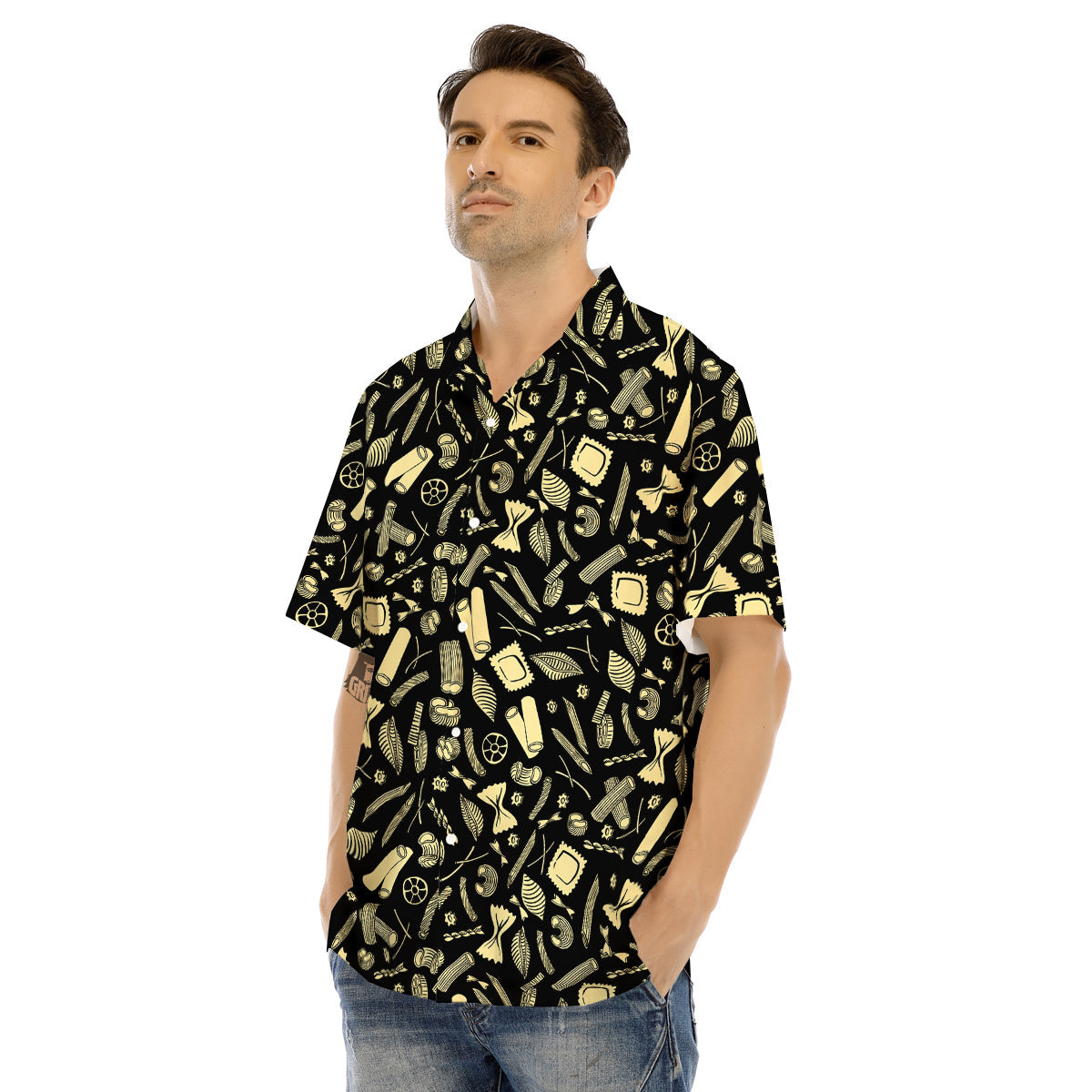 Black And Beige Macaroni Print Pattern Men's Hawaiian Shirt-grizzshop