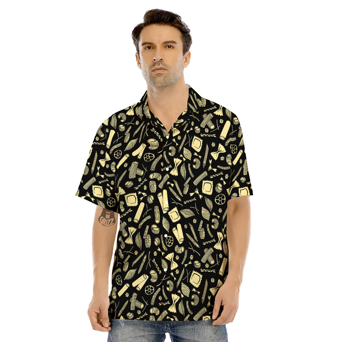 Black And Beige Macaroni Print Pattern Men's Hawaiian Shirt-grizzshop