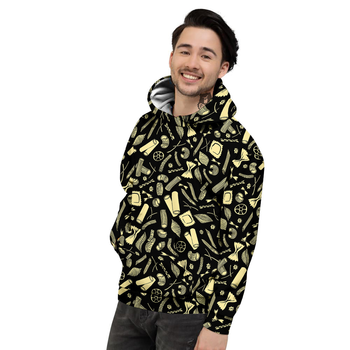 Black And Beige Macaroni Print Pattern Men's Hoodie-grizzshop