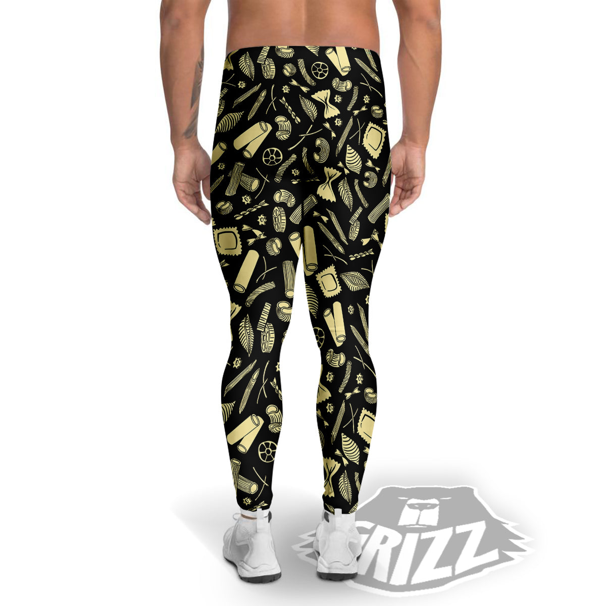 Black And Beige Macaroni Print Pattern Men's Leggings-grizzshop