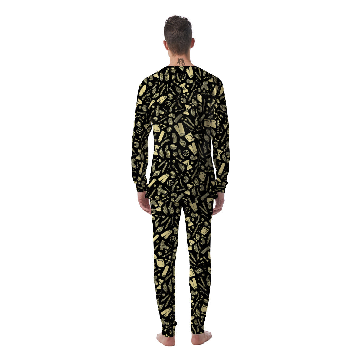 Black And Beige Macaroni Print Pattern Men's Pajamas-grizzshop