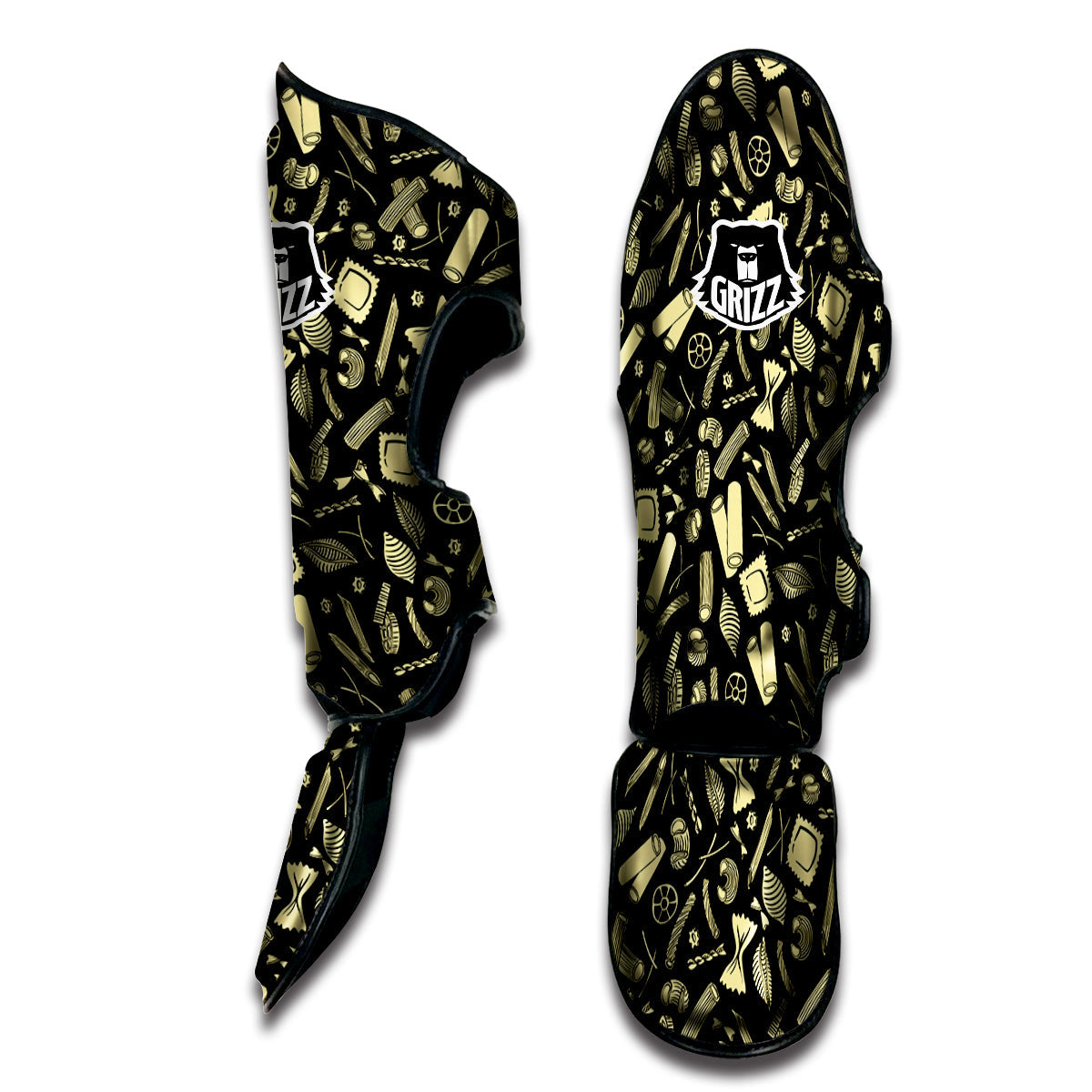 Black And Beige Macaroni Print Pattern Muay Thai Shin Guards-grizzshop