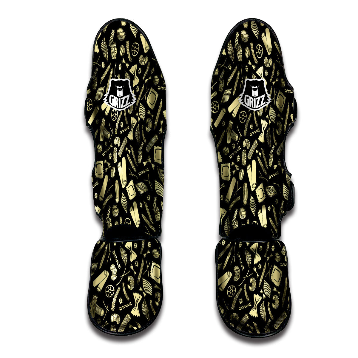 Black And Beige Macaroni Print Pattern Muay Thai Shin Guards-grizzshop