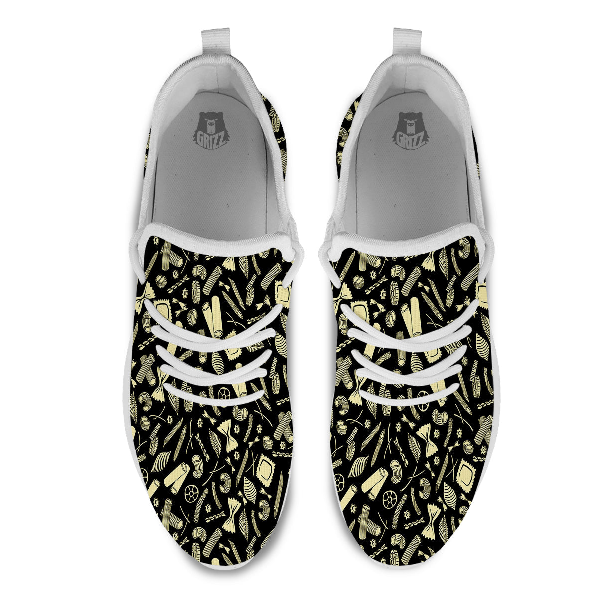 Black And Beige Macaroni Print Pattern White Athletic Shoes-grizzshop