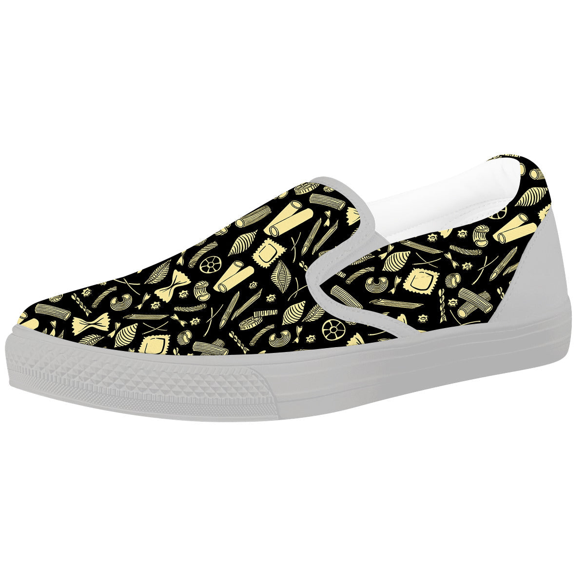 Black And Beige Macaroni Print Pattern White Slip On Shoes-grizzshop