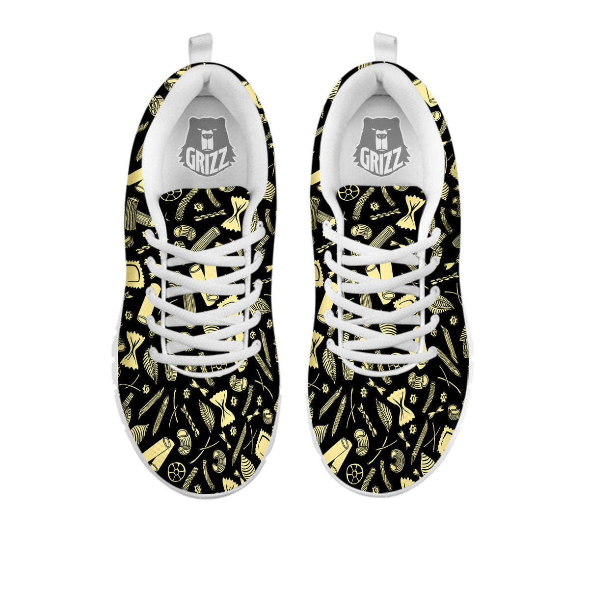 Black And Beige Macaroni Print Pattern White Sneaker-grizzshop
