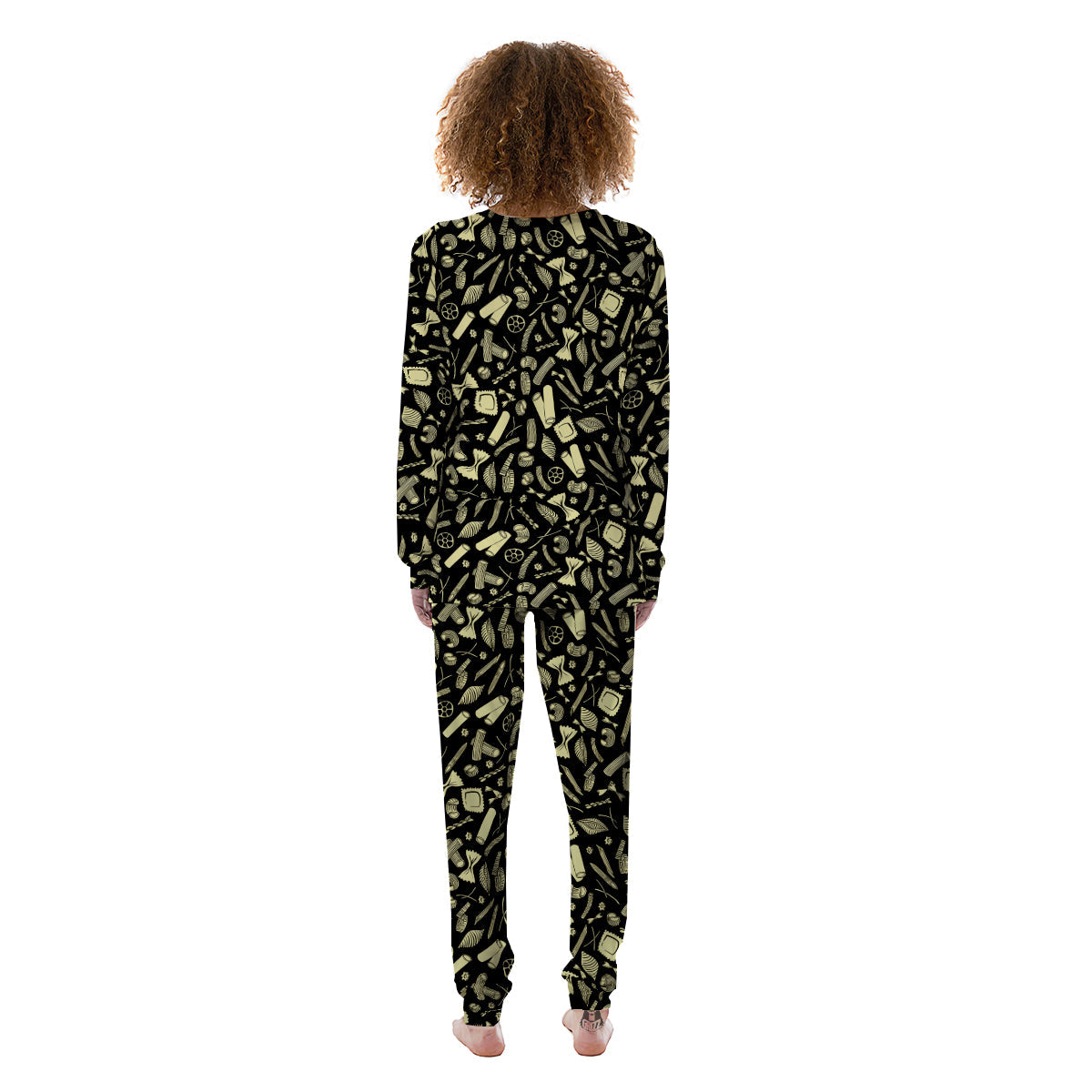 Black And Beige Macaroni Print Pattern Women's Pajamas-grizzshop