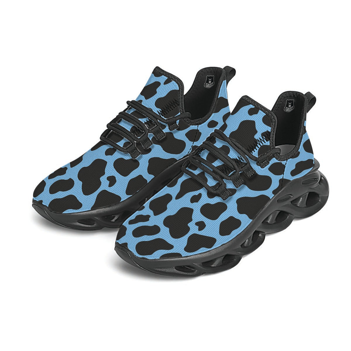 Black And Blue Cow Print Black Running Shoes-grizzshop