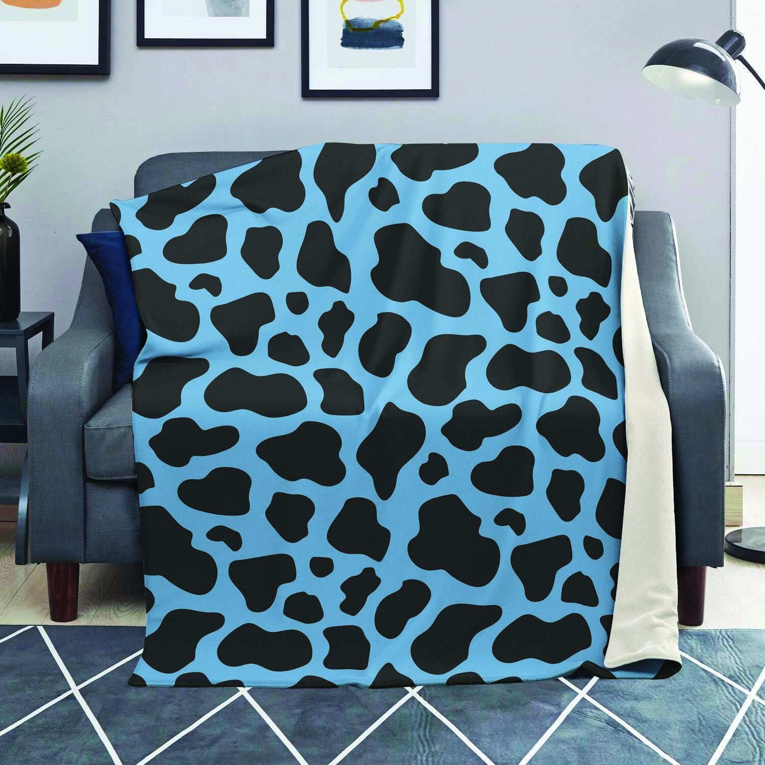 Black And Blue Cow Print Blanket-grizzshop