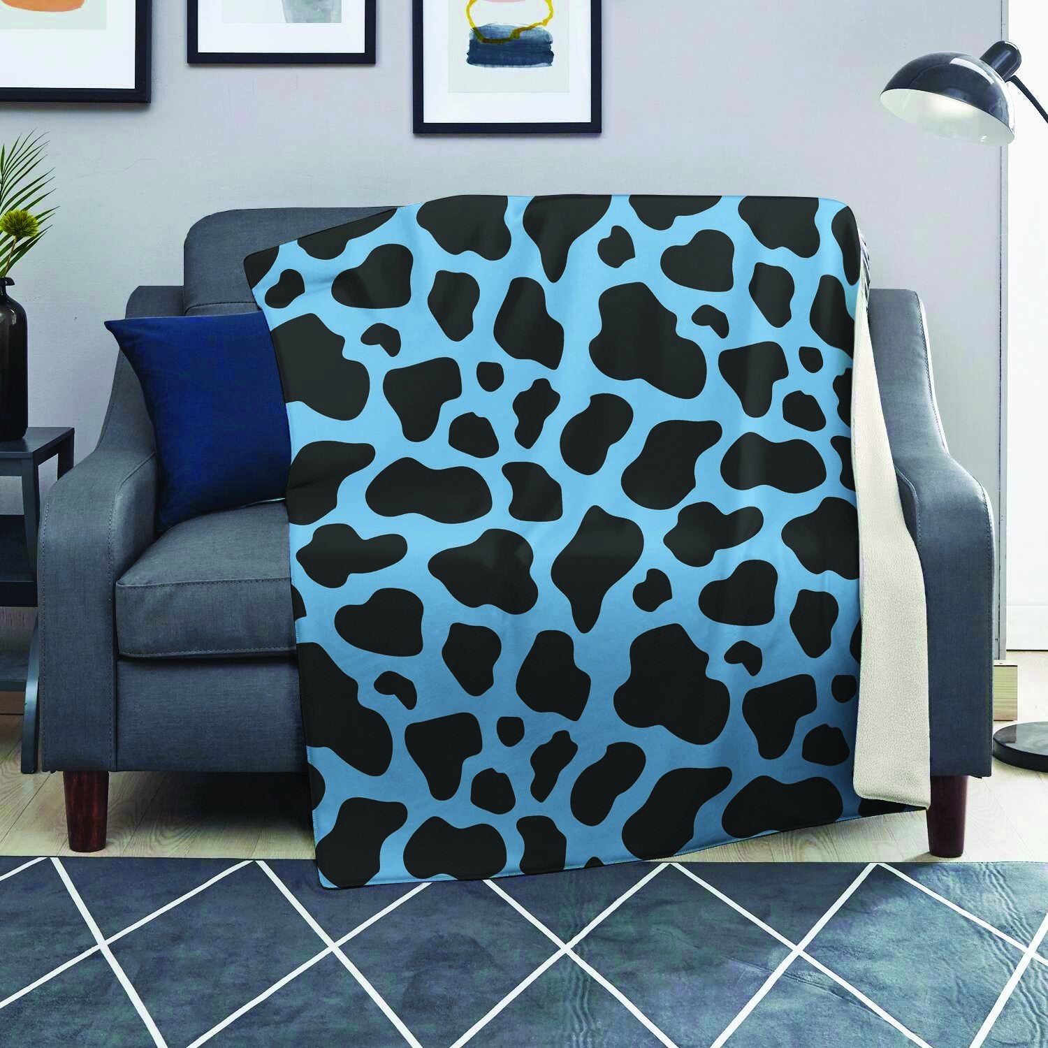 Black And Blue Cow Print Blanket-grizzshop