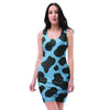 Black And Blue Cow Print Bodycon Dress-grizzshop