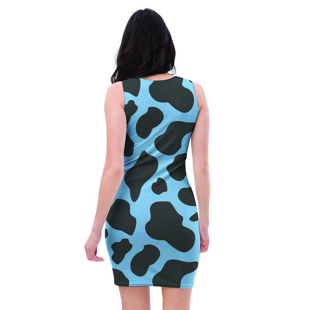 Black And Blue Cow Print Bodycon Dress-grizzshop