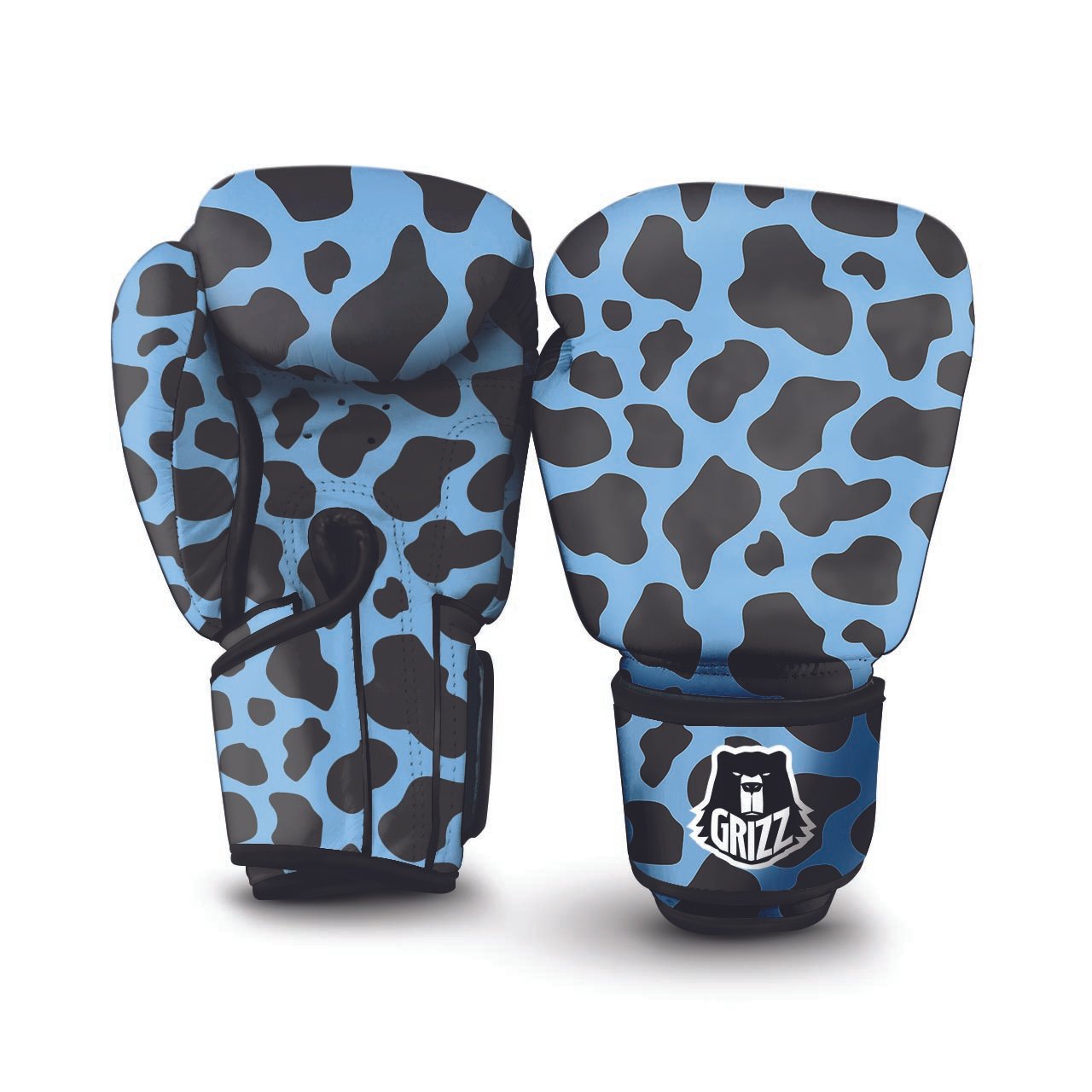 Black And Blue Cow Print Boxing Gloves-grizzshop