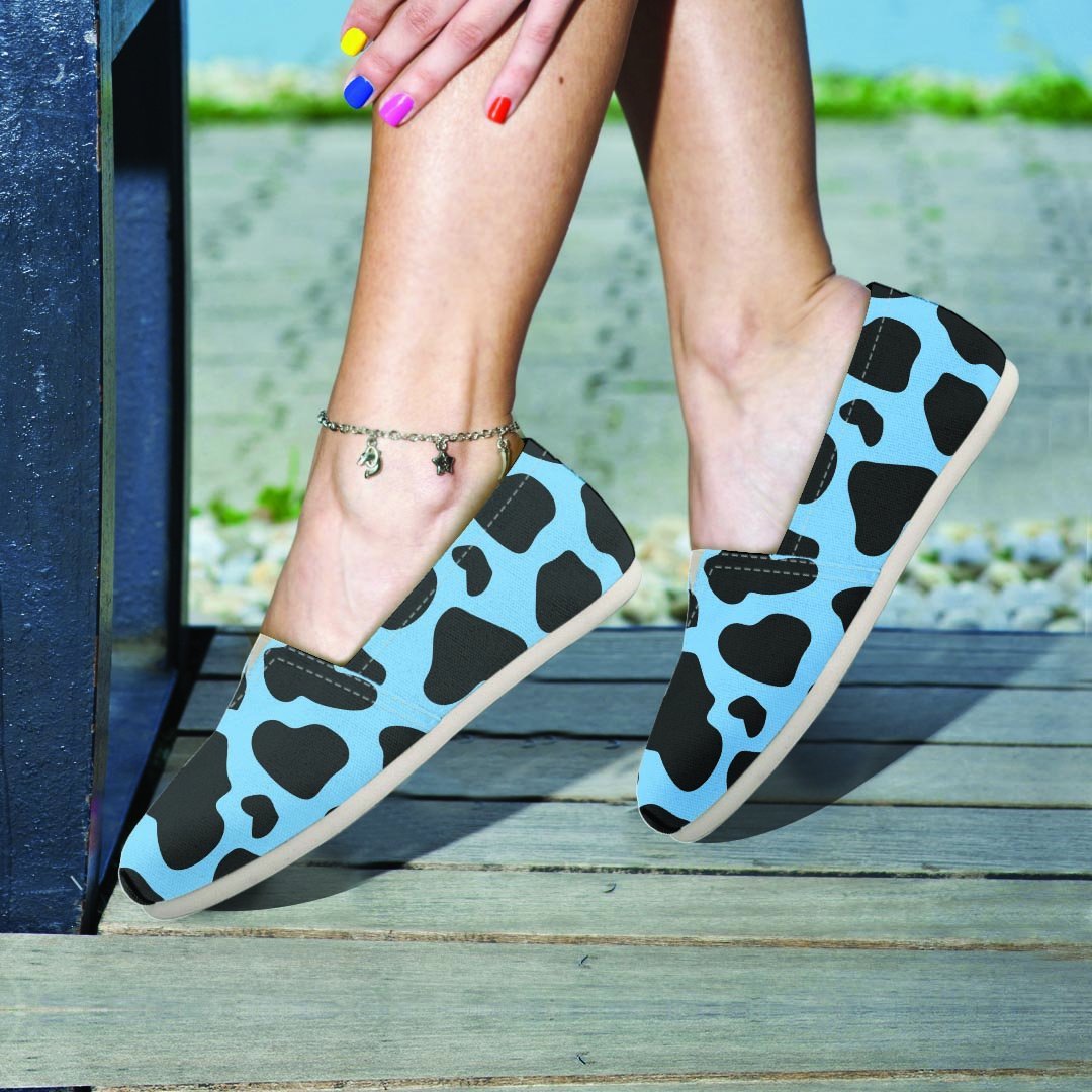 Black And Blue Cow Print Canvas Shoes-grizzshop