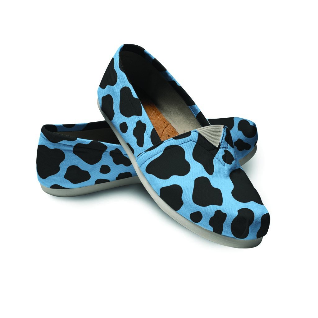 Black And Blue Cow Print Canvas Shoes-grizzshop