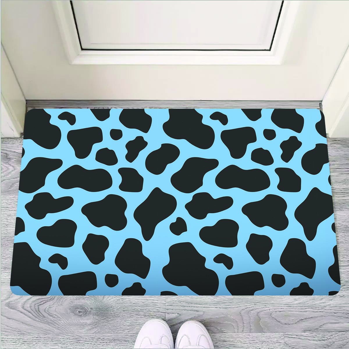 Black And Blue Cow Print Door Mat-grizzshop