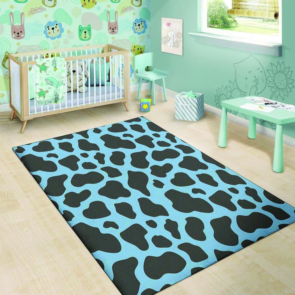 Black And Blue Cow Print Floor Mat-grizzshop