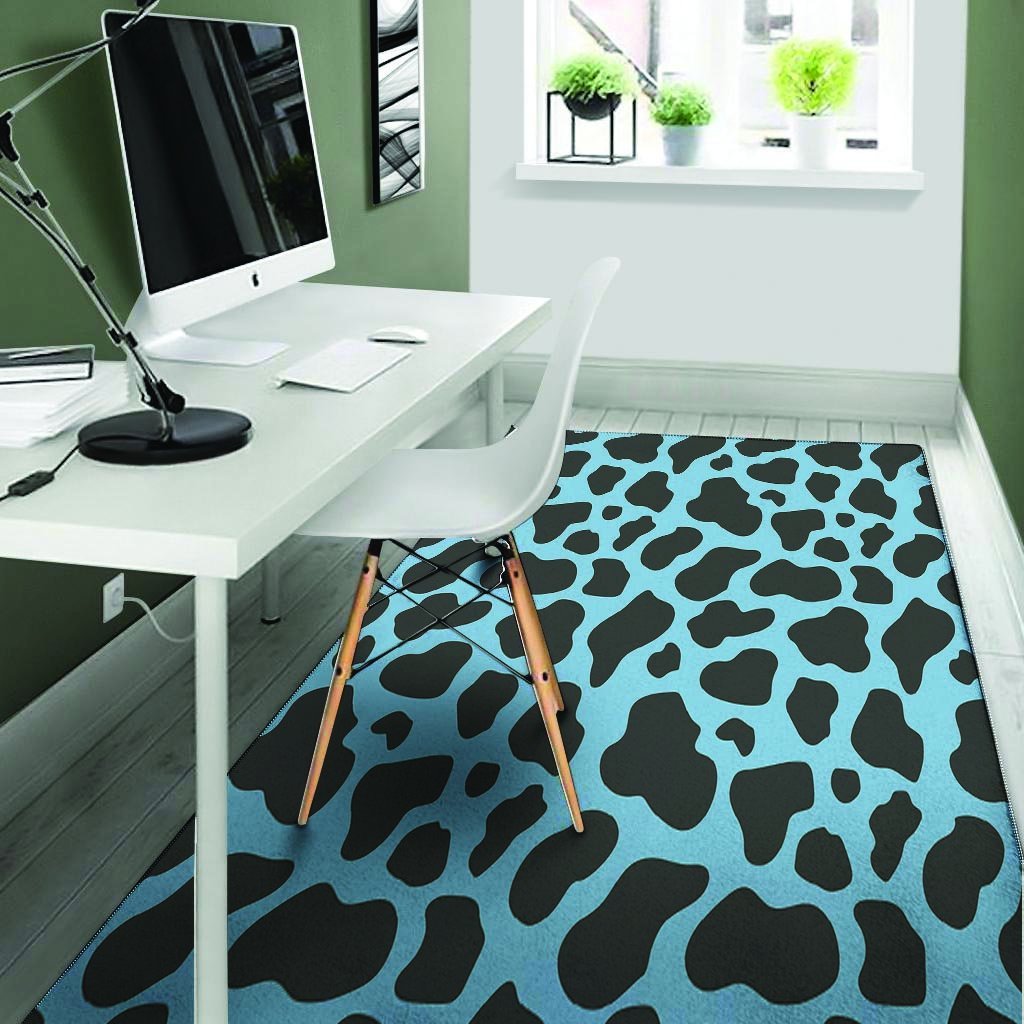 Black And Blue Cow Print Floor Mat-grizzshop