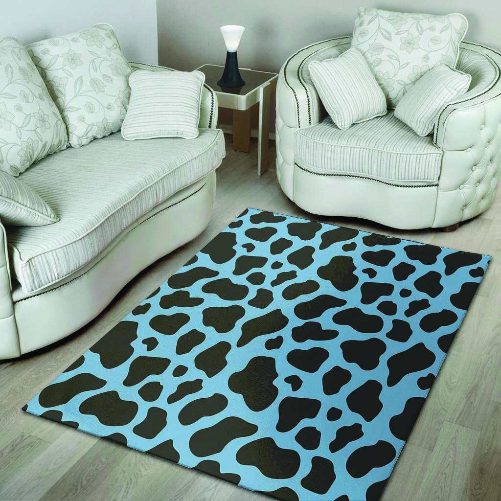 Black And Blue Cow Print Floor Mat-grizzshop