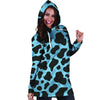 Black And Blue Cow Print Hoodie Dress-grizzshop