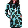 Black And Blue Cow Print Hoodie Dress-grizzshop