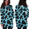 Black And Blue Cow Print Hoodie Dress-grizzshop