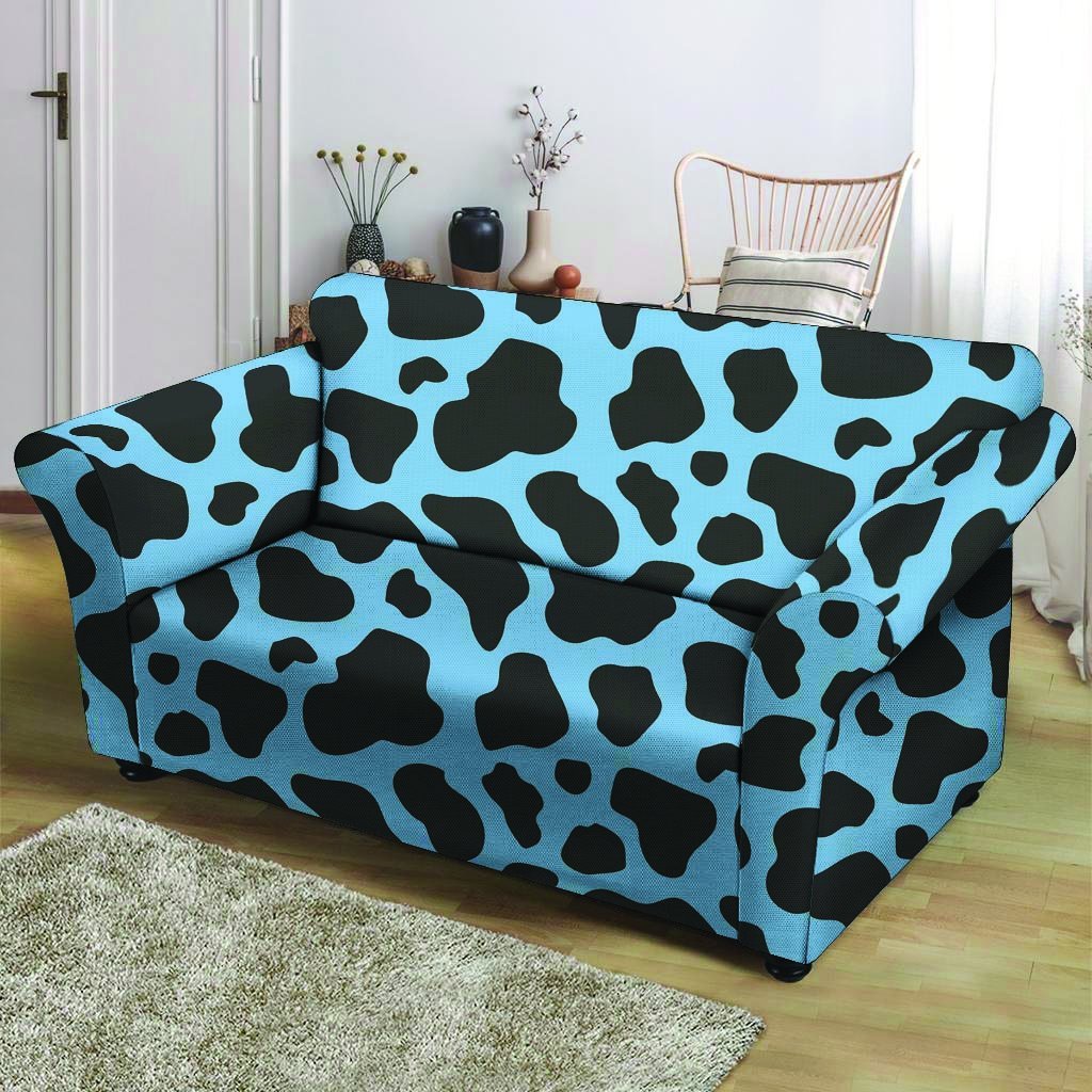 Black And Blue Cow Print Loveseat Cover-grizzshop