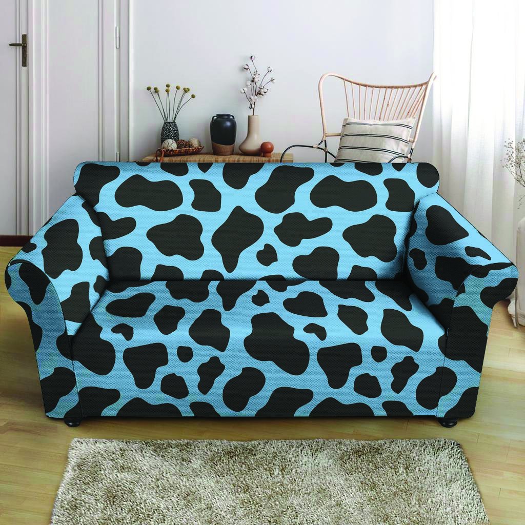 Black And Blue Cow Print Loveseat Cover-grizzshop