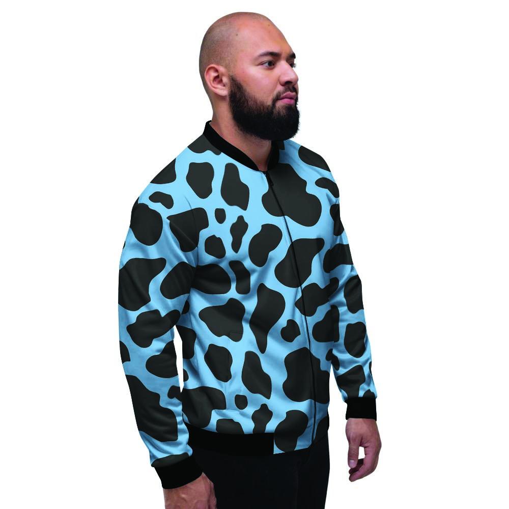 Black And Blue Cow Print Men's Bomber Jacket-grizzshop