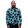 Black And Blue Cow Print Men's Bomber Jacket-grizzshop