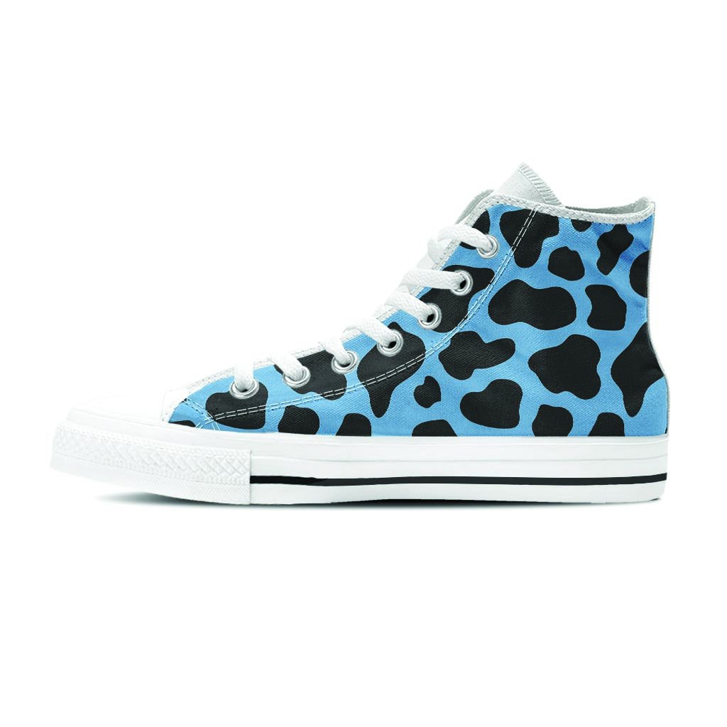 Black And Blue Cow Print Men's High Top Shoes-grizzshop