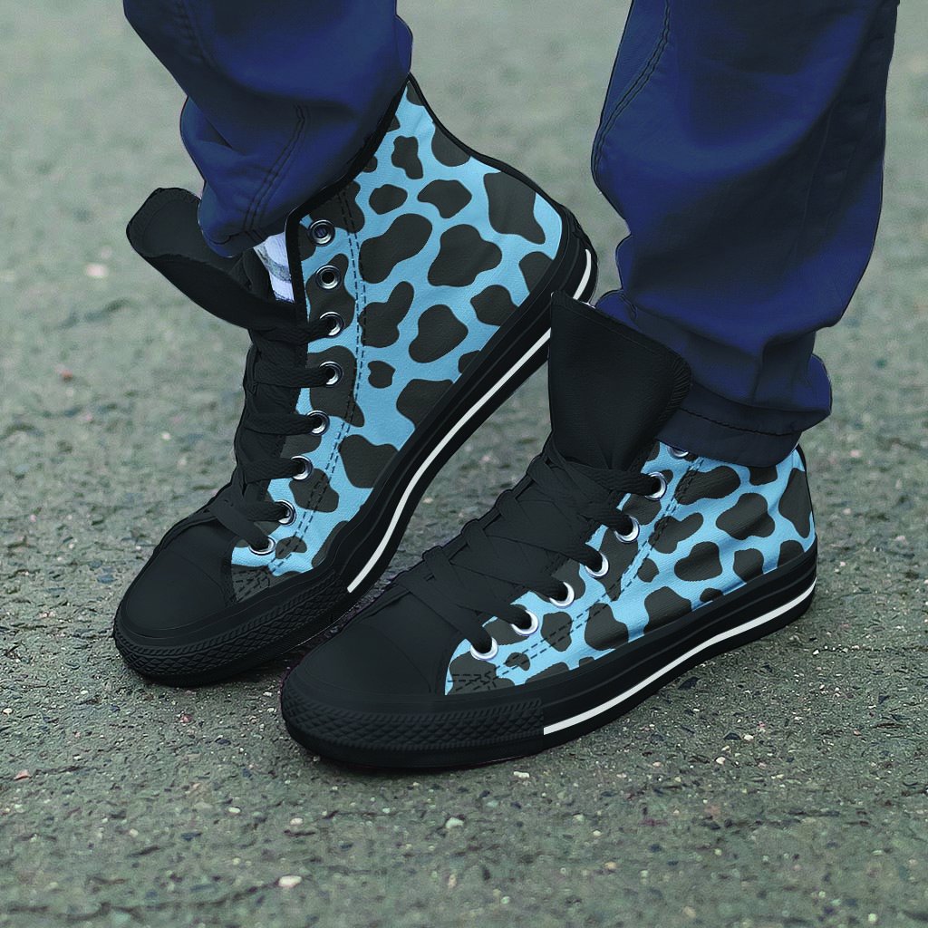 Black And Blue Cow Print Men's High Top Shoes-grizzshop