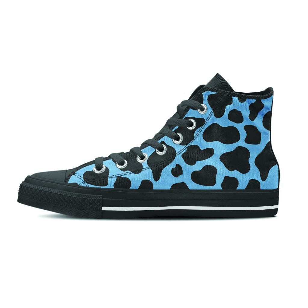 Black And Blue Cow Print Men's High Top Shoes-grizzshop