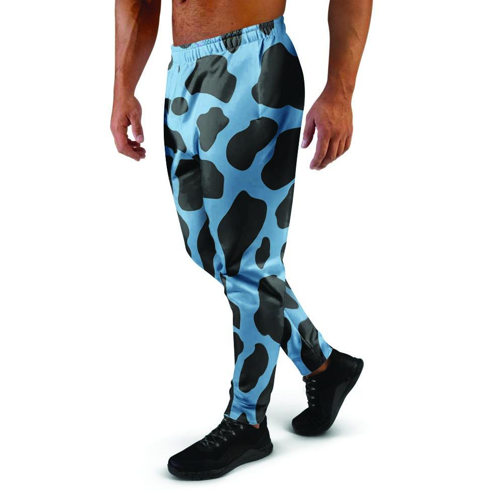 Black And Blue Cow Print Men's Joggers-grizzshop